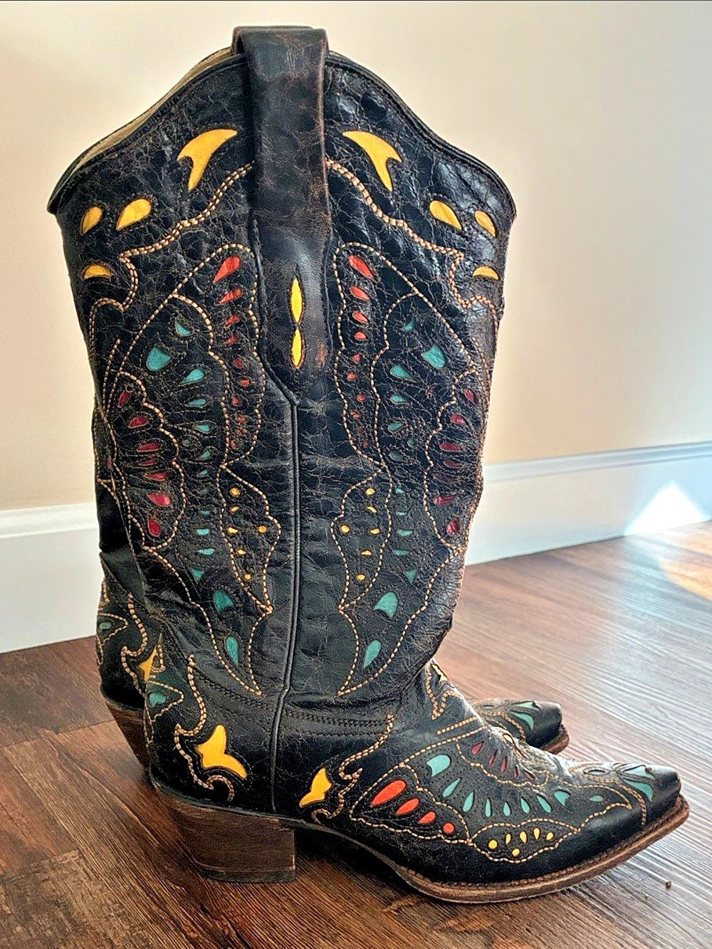 Corral Embroidered Western Boots US 8.5 Black & Multicolor